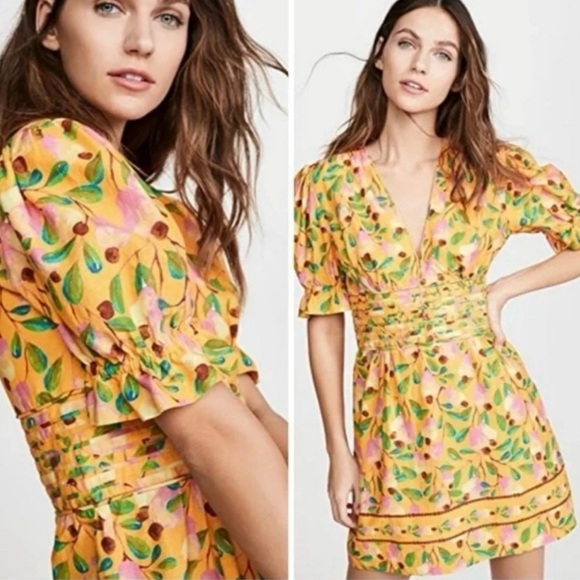Farm Rio Cashew Mini Floral Yellow Size XS - Picture 1 of 14